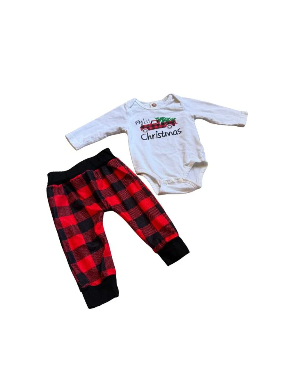 NWOT My 1st Christmas Red Truck Buffalo Plaid 2 Pc Outfit Set 6-9M